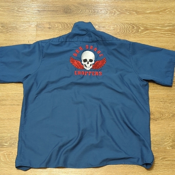 Red Cap Choppers Blue Shirt with Red Skull Design Size XL - Picture 1 of 5